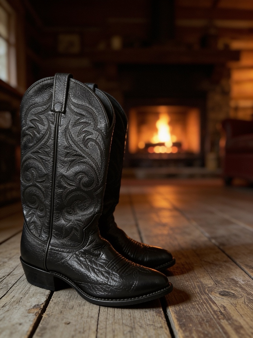 Vintage Men's Black Western Embossed Leather Cowboy Boots